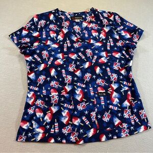 Koi Basics‎ American Pops V-Neck Scrub Top Women’s Medium 4th of July Patriotic